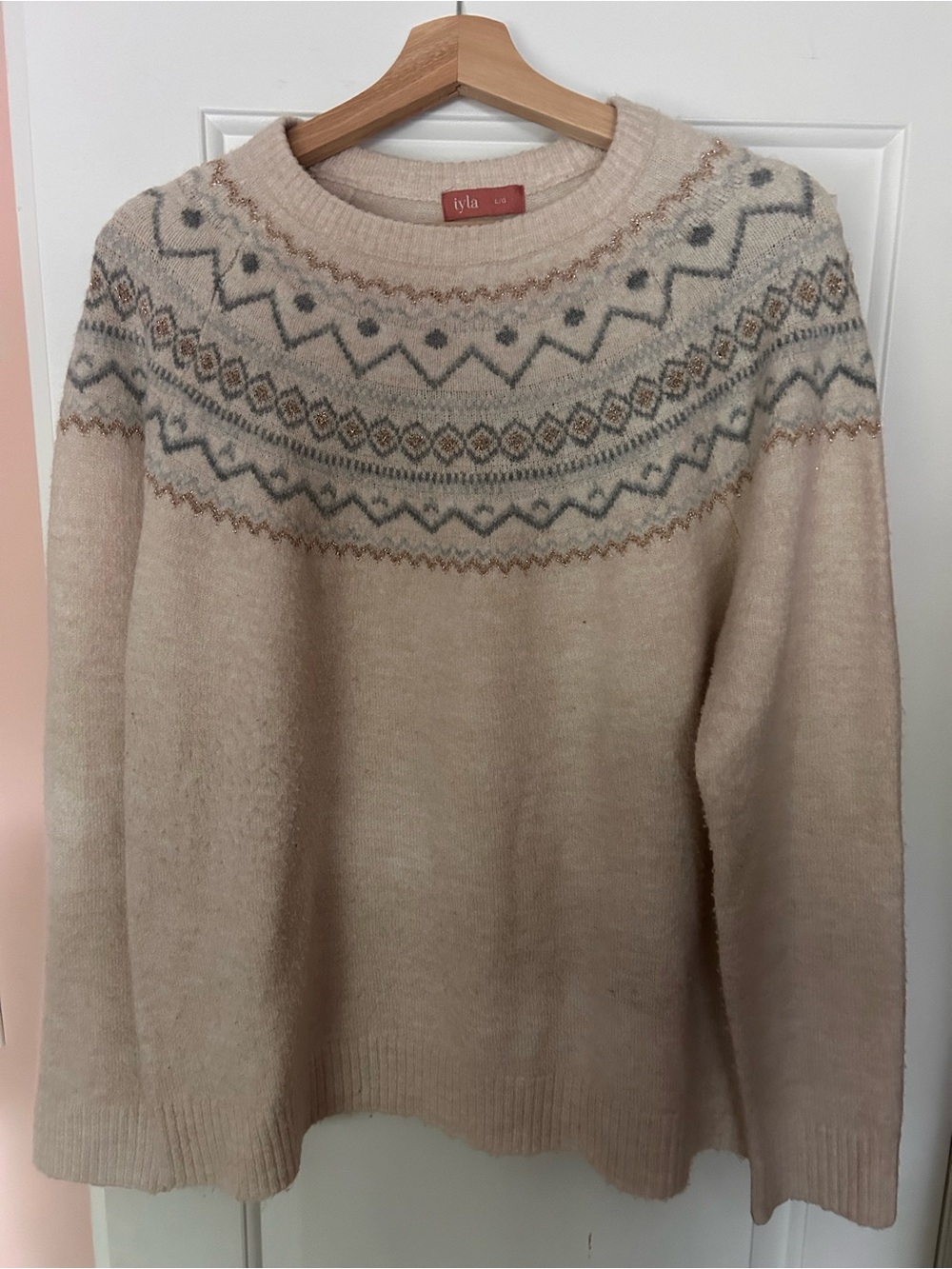 Iyía Women’s Cream Fair Isle Wool Blend Sweater